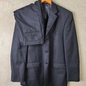 Concepts Claiborne Suit Mens 44R Black Striped 2 Piece Worsted Wool 3 Btn 37x30